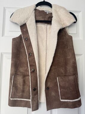 Naked Zebra Brown Suede Faux Shearling Vest